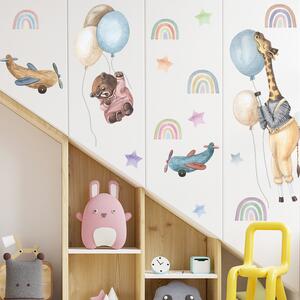 Samolepka na stenu "Zvieratká s balónmi a dúhami" 68x68cm