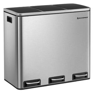 Odpadkový kôš, kôš na separovaný odpad, 54 litrov 3 x 18 L, strieborný