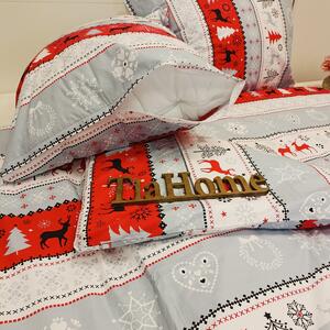 Obliečky bavlnené Vianočné Snowman červené TiaHome - 1x Vankúš 90x70cm, 1x Paplón 140x200cm