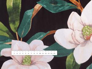 Bavlnená látka/plátno Sandra SA-300 Kvety magnólie na čiernom - šírka 160 cm