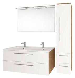 Mereo, Bino, kúpeľňová skrinka vysoká 33x33x163 cm, ľavé otváranie, biela-dub arlington, MER-CN677