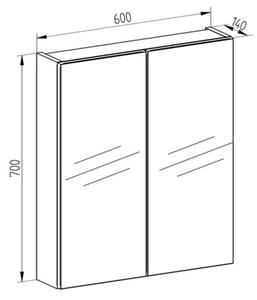 Mereo, Aira, kúpeľňová galerka 60 cm alebo 80 cm, zrkadlová skrinka, 2x dvere, dub kronberg, MER-CN716GD