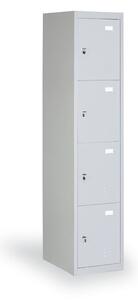 Šatníková skrinka s úložnými boxami, 4 boxy, 1820 x 380 x 500 mm, cylindrický zámok, sivé dvere