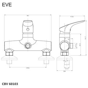 Mereo, Sprchová nástenná batéria, Eve, bez príslušenstva, 150 mm, chróm, MER-CBV60103