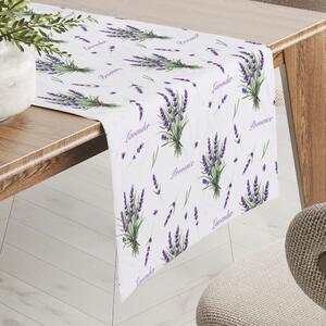 Biante Dekoračný behúň na stôl Rongo RGP-508 Vetvičky levandúľ Provence na bielom 20x120 cm