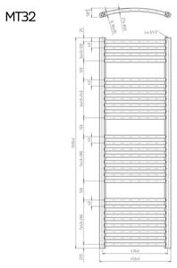 Mereo, Vykurovací rebrík 450x970 mm, oblý, biely, MER-MT31