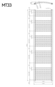 Mereo, Vykurovací rebrík 450x970 mm, oblý, biely, MER-MT31