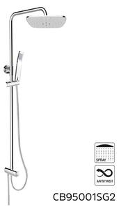 Mereo, Sprchový set s tyčou,hranatý, čierná hlavová sprcha a trojpolohová ručná sprcha, MER-CB95001SB2