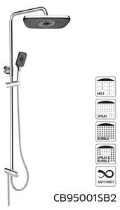 Mereo, Sprchový set s tyčou hranatý, biela hlavová sprcha a trojpolohová ručná sprcha, biely plast/chróm, MER-CB95001SW2
