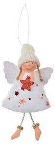 Biela látková závesná dekorácia anjel s hviezdičkou - 8*3*15 cm - Clayre & Eef