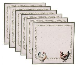 6ks béžový obrúsok so sliepočkami Barnyard Chicken - 40*40 cm - Clayre & Eef