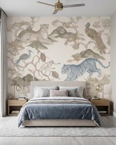Tapety Cisárska záhrada so zvieratami v orientálnom štýle — opica, leopard, tiger, páv a volavka, Fototapety zvieratá, w10011 : Uwalls.sk
