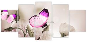 Motýľ na kvetine - obraz (Obraz 150x70cm)