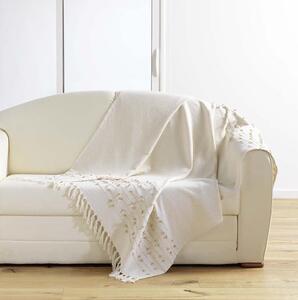 Dokonalá krémová bavlnená deka s pretkávaným vzorom a strapcami 125 x 150 cm
