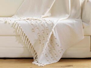 Dokonalá krémová bavlnená deka s pretkávaným vzorom a strapcami 125 x 150 cm