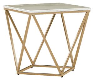 Odkladací stolík béžová vrchná doska zlatý kovový podstavec 50 x 50 cm mramorová povrchová úprava glamour štýl