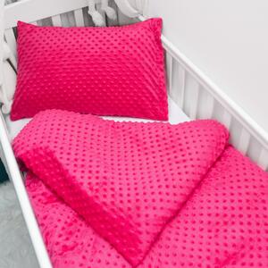 Biante Detské posteľné obliečky do postieľky Minky 3D bodky MKP-009 Fuchsiové Do postieľky 90x120 a 40x60 cm