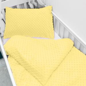 Biante Detské posteľné obliečky do postieľky Minky 3D bodky MKP-021 Citrónovo žlté Do postieľky 90x130 a 40x60 cm