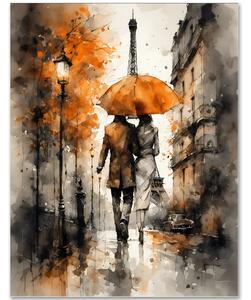 Paríž v daždi – romantický obraz dvojice s Eiffelovou vežou 30x40cm