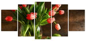 Obraz tulipánov vo váze (Obraz 150x70cm)