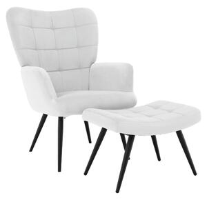 KONDELA Kreslo s podnožou, svetlosivá Velvet látka/čierna, HABEN