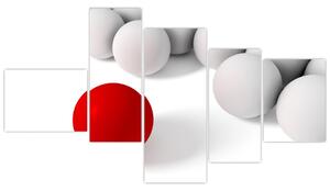 Červená guľa medzi bielymi - abstraktný obraz (Obraz 150x85cm)