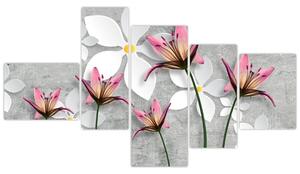 Abstraktný obraz kvetov na sivom pozadí (Obraz 150x85cm)