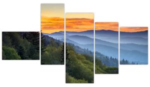 Obraz horskej krajiny pri západe slnka (Obraz 150x85cm)