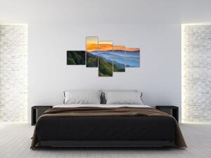 Obraz horskej krajiny pri západe slnka (Obraz 150x85cm)
