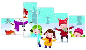 Obraz detí na snehu (Obraz 150x85cm)