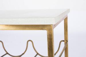 MUZZA Konferenčný stolík so stojanom na víno Marma bielo-zlatý