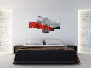 Červený les - moderný obraz (Obraz 150x85cm)