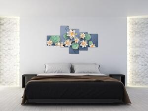 Kvety na modrom pozadí - obraz (Obraz 150x85cm)