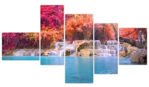 Obraz vodopádu a farebné prírody (Obraz 150x85cm)