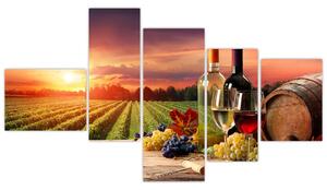 Obraz - víno a vinice pri západe slnka (Obraz 150x85cm)