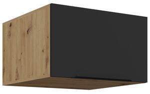 Horná hlboká skrinka s výklopnými dvierkami LUNARA - šírka 60 cm, čierna / dub artisan