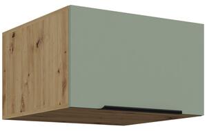 Horná hlboká skrinka s výklopnými dvierkami LUNARA - šírka 60 cm, zelená / dub artisan