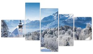 Kostol v horách - obraz zimnej krajiny (Obraz 150x85cm)