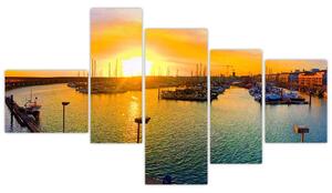 Obraz prístavu pri zapadajúcom slnku (Obraz 150x85cm)