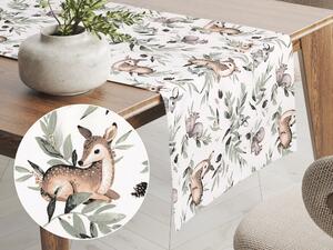 Biante Detský bavlnený behúň na stôl Sandra SA-455 Srnčekovia zajačikovia a veveričky na bielom 45x160 cm