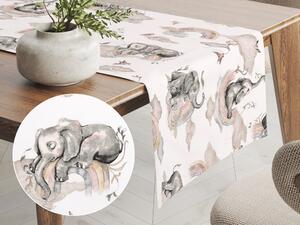 Biante Detský bavlnený behúň na stôl Sandra SA-462 Slony so sivohnedou dúhou na bielom 45x180 cm
