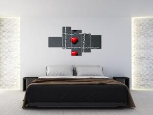 Šachovnica s červenými srdci (Obraz 150x85cm)