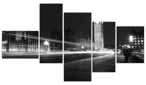 Čiernobiely obraz Londýna - Big ben (Obraz 150x85cm)