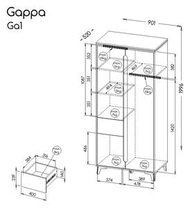 Šatníková skriňa 90 cm so zásuvkou Gappa 01 Graphite/ Ash
