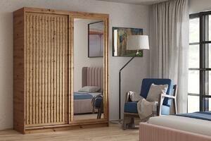 Šatníková skriňa s lamelami a zrkadlom 120 cm WARDERO - dub artisan