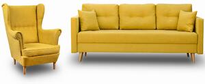 Škandinávsky set nábytku pohovka s kreslom Žltá