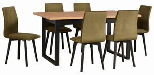 Stôl 140/180x80 so 6 stoličkami L007 Čierny/dub Grandson