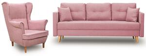 Škandinávsky set nábytku pohovka s kreslom Ružová
