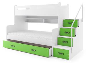 Poschodová posteľ 120 x 200 cm Moxxo 3 (biela + zelená) (s roštami, matracmi a úl. priestorom). Vlastná spoľahlivá doprava až k Vám domov. 1056474