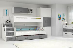 Poschodová posteľ 120 x 200 cm Moxxo 3 (biela + grafit) (s roštami, matracmi a úl. priestorom). Vlastná spoľahlivá doprava až k Vám domov. 1056471
